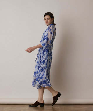 GRACE CONTINENTAL フラワープリントプリーツワンピース サックス