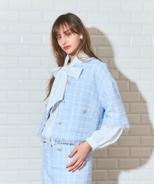 GRACE CONTINENTAL ハーフスリーブツイードジャケット ブルー