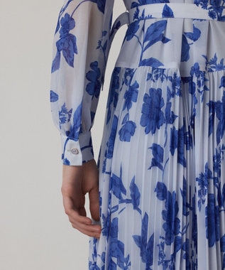 GRACE CONTINENTAL フラワープリントプリーツワンピース サックス