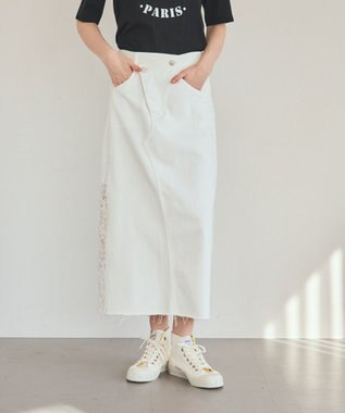 GRACE CONTINENTAL サイドレースデニムスカート ホワイト