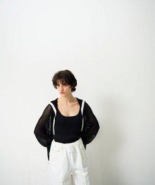 GRACE CONTINENTAL メッシュラインニットフーディ ブラック