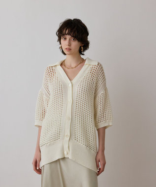 GRACE CONTINENTAL メッシュスキッパーニットカーディガン ホワイト
