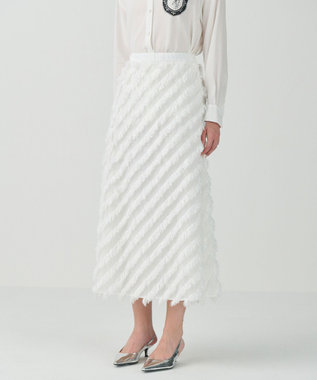 GRACE CONTINENTAL フェザーバイアスロングスカート ホワイト