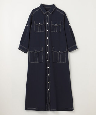 GRACE CONTINENTAL 配色ステッチワークシャツワンピース ネイビー