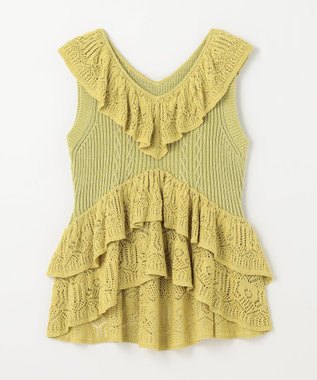 GRACE CONTINENTAL ミックスフリルニットトップ イエロー
