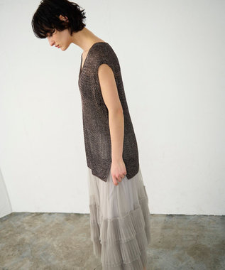 GRACE CONTINENTAL ラメメッシュニットトップ ゴールド