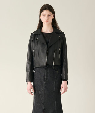 GRACE CONTINENTAL ラムレザーライダースジャケット ブラック