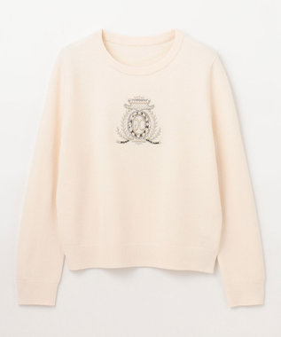 GRACE CONTINENTAL エンブレム刺繍ニットトップ ホワイト