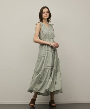 GRACE CONTINENTAL コットンシルクティアードワンピース グリーン