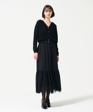 GRACE CONTINENTAL ギャザーフリルニットカーディガン ブラック
