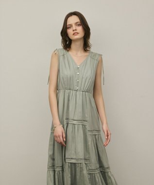 GRACE CONTINENTAL コットンシルクティアードワンピース グリーン