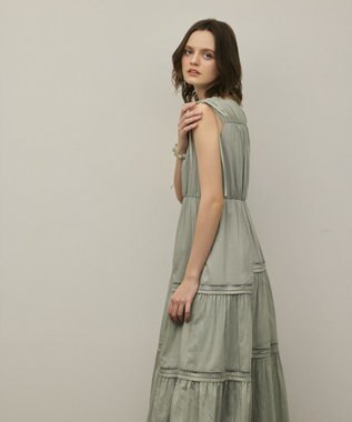 GRACE CONTINENTAL コットンシルクティアードワンピース グリーン
