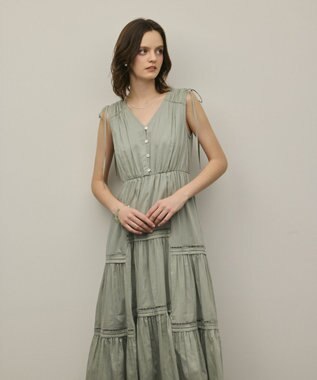 GRACE CONTINENTAL コットンシルクティアードワンピース グリーン