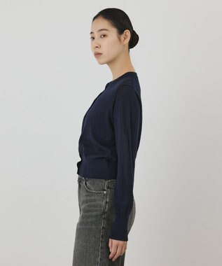 GRACE CONTINENTAL バイカラーウールニットカーディガン ネイビー