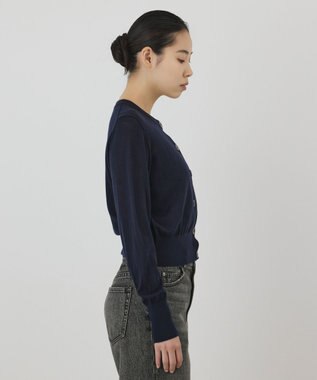 GRACE CONTINENTAL バイカラーウールニットカーディガン ネイビー
