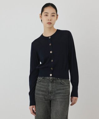 GRACE CONTINENTAL バイカラーウールニットカーディガン ネイビー