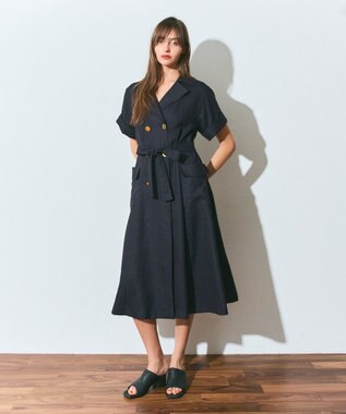 GRACE CONTINENTAL リネンタッチミリタリードレス ネイビー