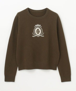 GRACE CONTINENTAL エンブレム刺繍ニットトップ カーキ