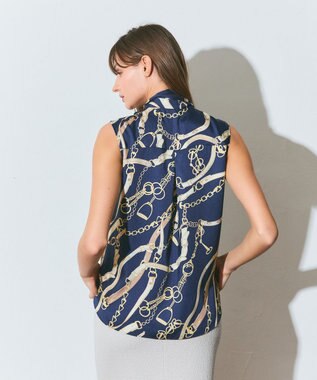 GRACE CONTINENTAL チェーンプリントボウタイブラウス ネイビー