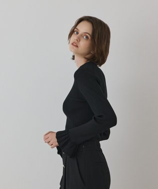 GRACE CONTINENTAL ラメリブニットトップ ブラック