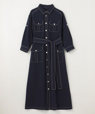 GRACE CONTINENTAL 配色ステッチワークシャツワンピース ネイビー