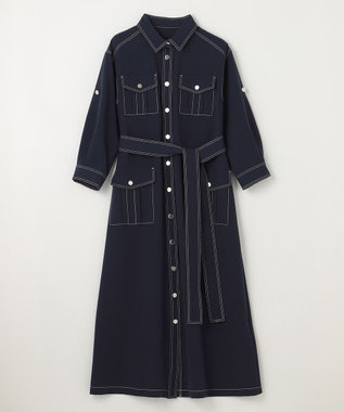 GRACE CONTINENTAL 配色ステッチワークシャツワンピース ネイビー