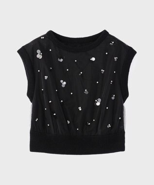 GRACE CONTINENTAL チュール刺繍ニットトップ ブラック