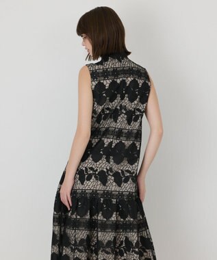 GRACE CONTINENTAL フラワーボーダー刺繍ワンピース ブラック