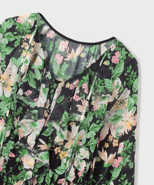 GRACE CONTINENTAL フラワープリントカフタンドレス ブラック