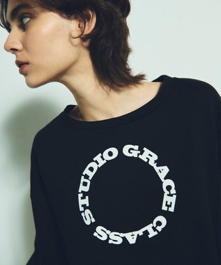 GRACE CONTINENTAL フロッキーロゴプリントトップ ブラック