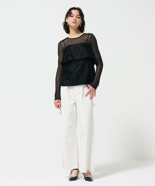 GRACE CONTINENTAL フリンジジャガードノースリーブ トップ ブラック