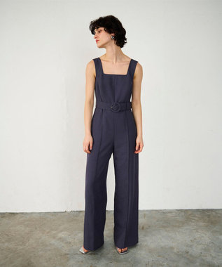 GRACE CONTINENTAL 麻調ベルトサロペット グレー