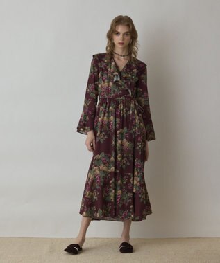 GRACE CONTINENTAL ボタニカルベリープリントワンピース ボルドー