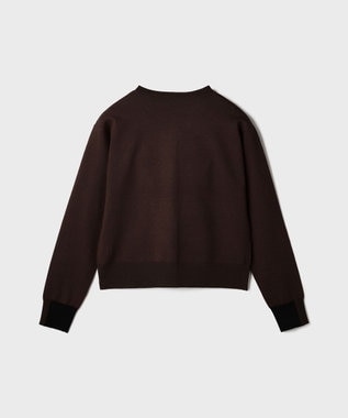 GRACE CONTINENTAL バイカラーロゴニットカーディガン ダークブラウン