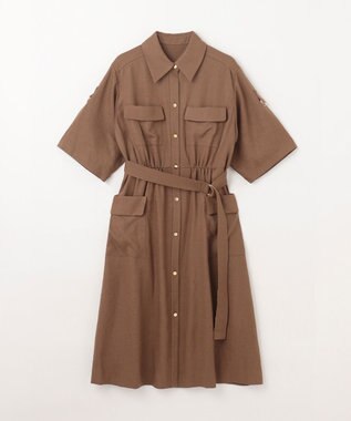 GRACE CONTINENTAL リネンタッチサファリドレス ブラウン