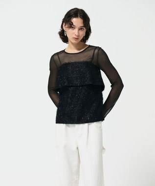 GRACE CONTINENTAL フリンジジャガードノースリーブ トップ ブラック