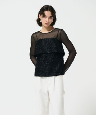 GRACE CONTINENTAL フリンジジャガードノースリーブ トップ ブラック