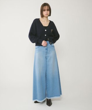 GRACE CONTINENTAL ワッフルショートニットカーディガン ネイビー