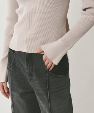 GRACE CONTINENTAL ボウタイリブニットトップ ライトグレー