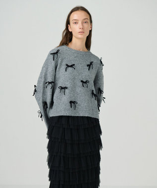 GRACE CONTINENTAL リボンニットトップ グレー