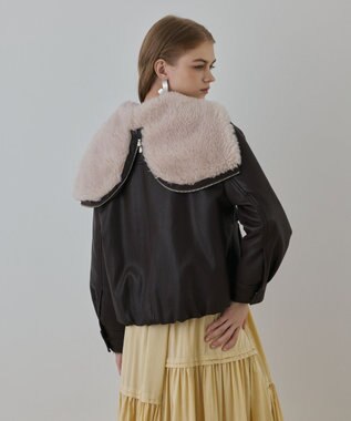 GRACE CONTINENTAL フェイクレザーボンバージャケット ダークブラウン