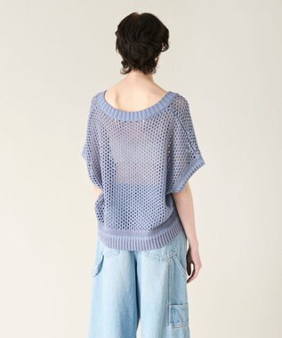 GRACE CONTINENTAL メッシュVネックニットトップ ブルー
