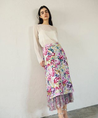 GRACE CONTINENTAL フラワーガーデンプリントスカート ピンク