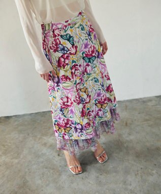 GRACE CONTINENTAL フラワーガーデンプリントスカート ピンク