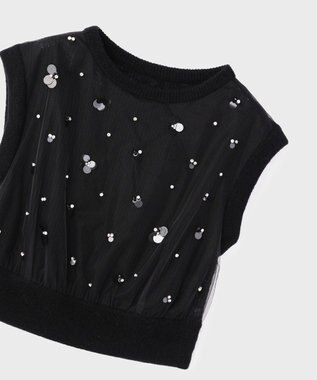 GRACE CONTINENTAL チュール刺繍ニットトップ ブラック