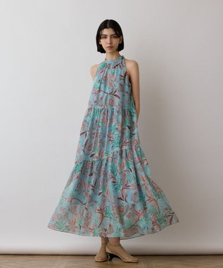GRACE CONTINENTAL リゾートプリントティアードワンピース グリーン