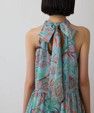 GRACE CONTINENTAL リゾートプリントティアードワンピース グリーン