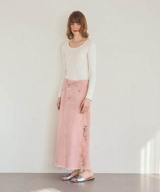 GRACE CONTINENTAL サイドレースデニムスカート ピンク