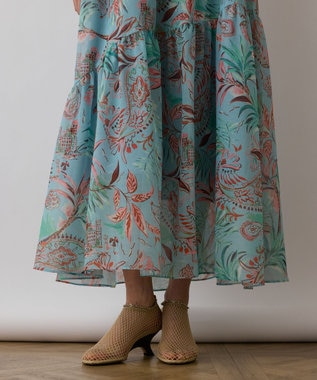 GRACE CONTINENTAL リゾートプリントティアードワンピース グリーン