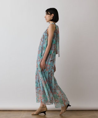 GRACE CONTINENTAL リゾートプリントティアードワンピース グリーン